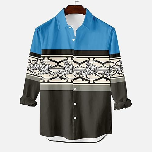 Vista 2 de Men's Western Graphic Printed Shirts Button Down Aztec Pattern Pullover Shirt Fashion Cool Long Sleeve Sweatshirt