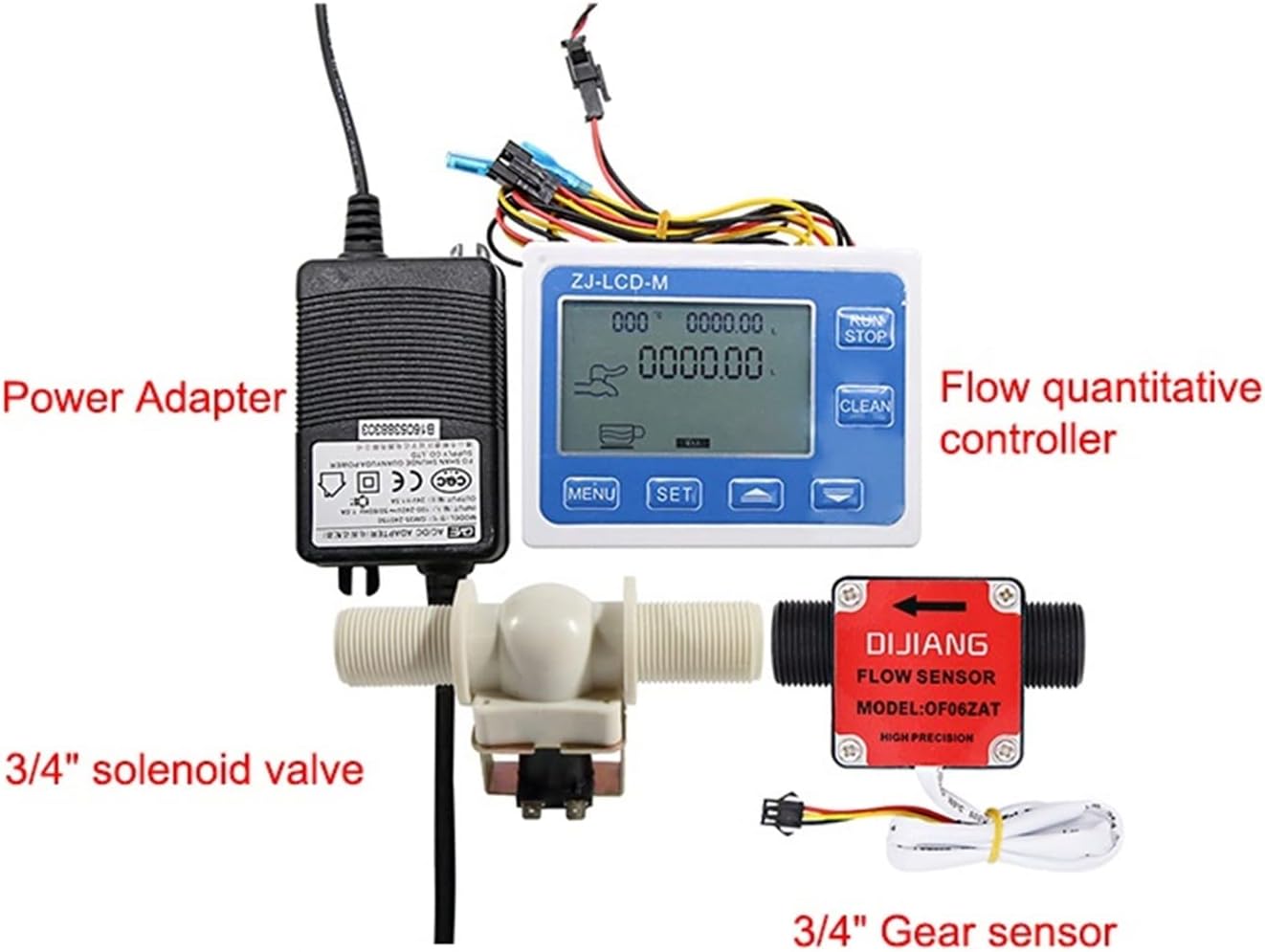 Water Flow Meter, DN20 Digital Display Flow Quantitative Controller 3/4inch Gear Sensor Solenoid Valve Use To Control And Liquid