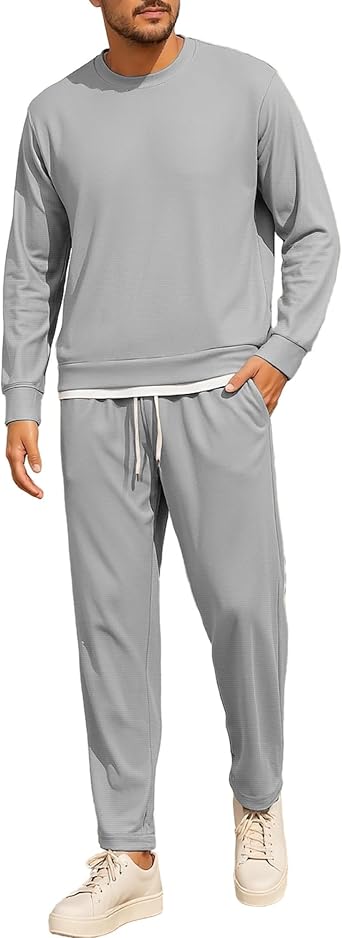 Men Tracksuit 2 Piece Long Sleeve Pullover Outfits Casual Sweatshirt & Jogging Sport Suit Sets with Pockets