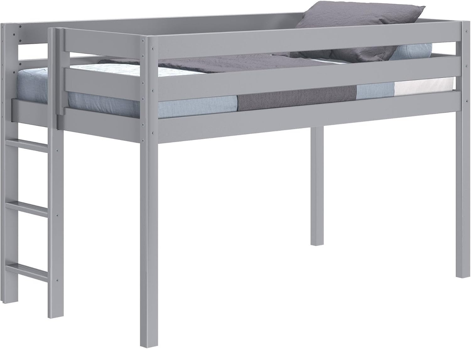 Jackpot! Contemporary Low Loft Twin Bed with End Ladder, Gray