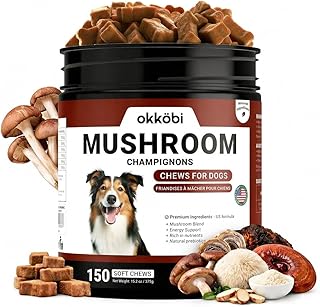 Premium Mushroom Chews for Dogs - 5-in-1 Turkey Tail, Lion’s Mane, Chaga, Reishi & Shiitake - Immune Support & Cognitive Health Mushroom Supplement for Dogs - for Heart, Liver & Brain Function
