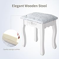 Vista 4 de Whalefall Juego de tocador de maquillaje para niñas con espejo y taburete, pequeña mesa blanca con silla y espejo (tocador blanco)