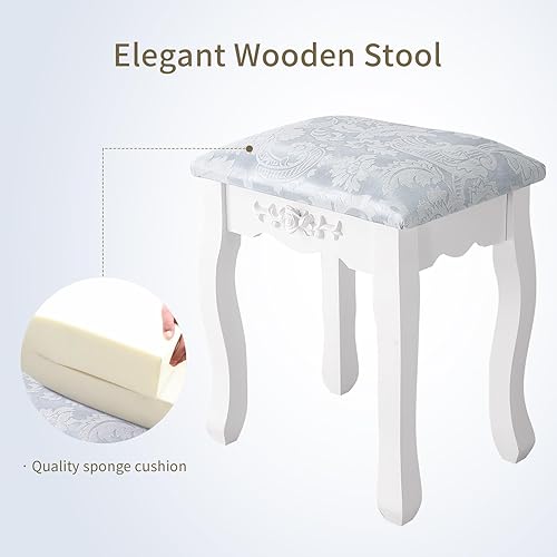 Miniatura 4 de Juego de tocador de maquillaje para niñas con espejo y taburete, pequeña mesa blanca con silla y espejo (tocador blanco)