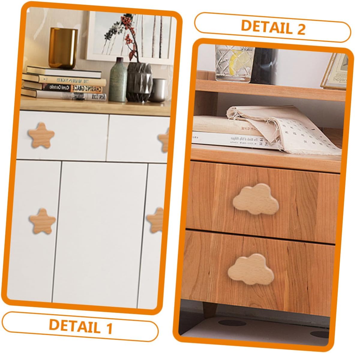 ORFOFE 4pcs Cartoon Wooden Drawer Knobs Decorative Handles for Boy Girl Furniture Safe and Easy to Install Stylish Single-Hole Cabinet Pulls Moon Heart Shapes