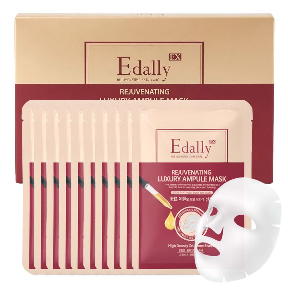 EX Rejuvenating Luxury Ampoule Mask - Premium Korean Facial Sheet Mask with Niacinamide & Adenosine - Deep Hydrating, Firming & Soothing Spa Treatment - [10 Sheets/Box]