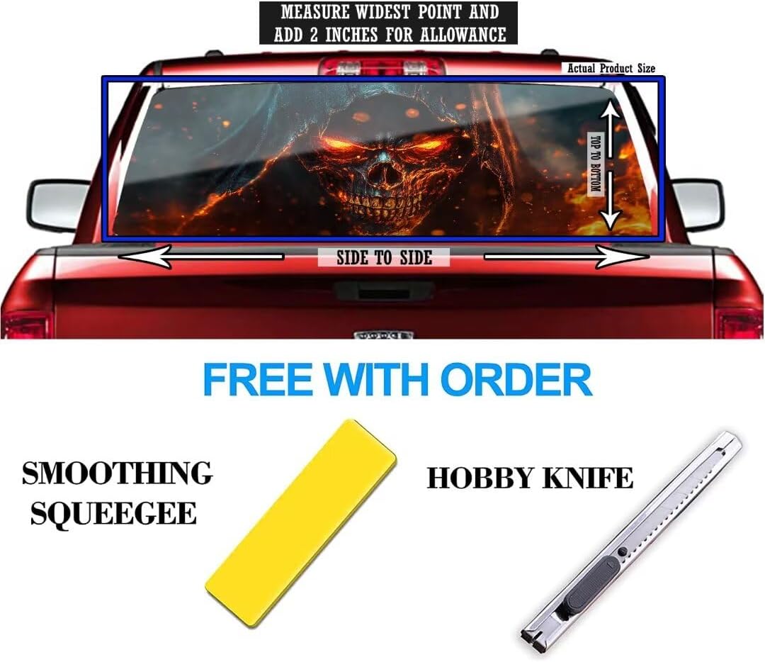 Grim Reaper Back Window Decals for Trucks, Skull Perforated Window Film Decal for Rear Window, Scratch Hidden Car Stickers, Halloween Car Decoration