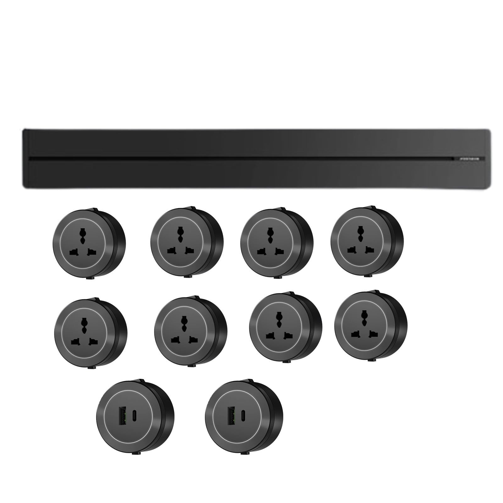 Gniazdo szynowe ze zdejmowanym uniwersalnym adapterem, gniazdo domowe do montażu natynkowego, gniazdo szyny ślizgowej do kuchni/gabinetu/sypialni,Black-100cm