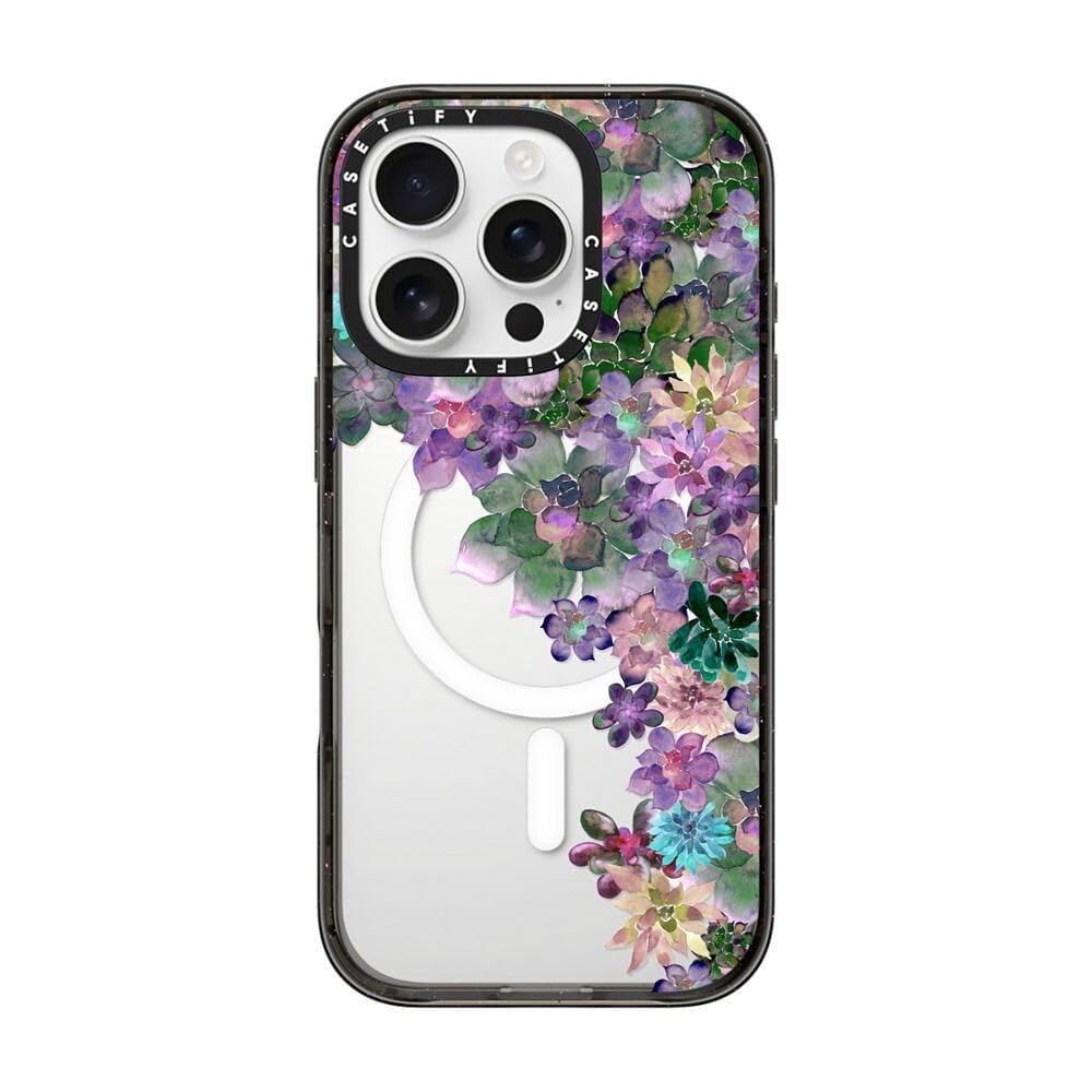 CASETiFY Impact Case for iPhone 16 Pro [Slim / 8.2 ft. 4X Military Grade Drop Protection/Compatible with Magsafe] - My Succulent Garden - Clear Black