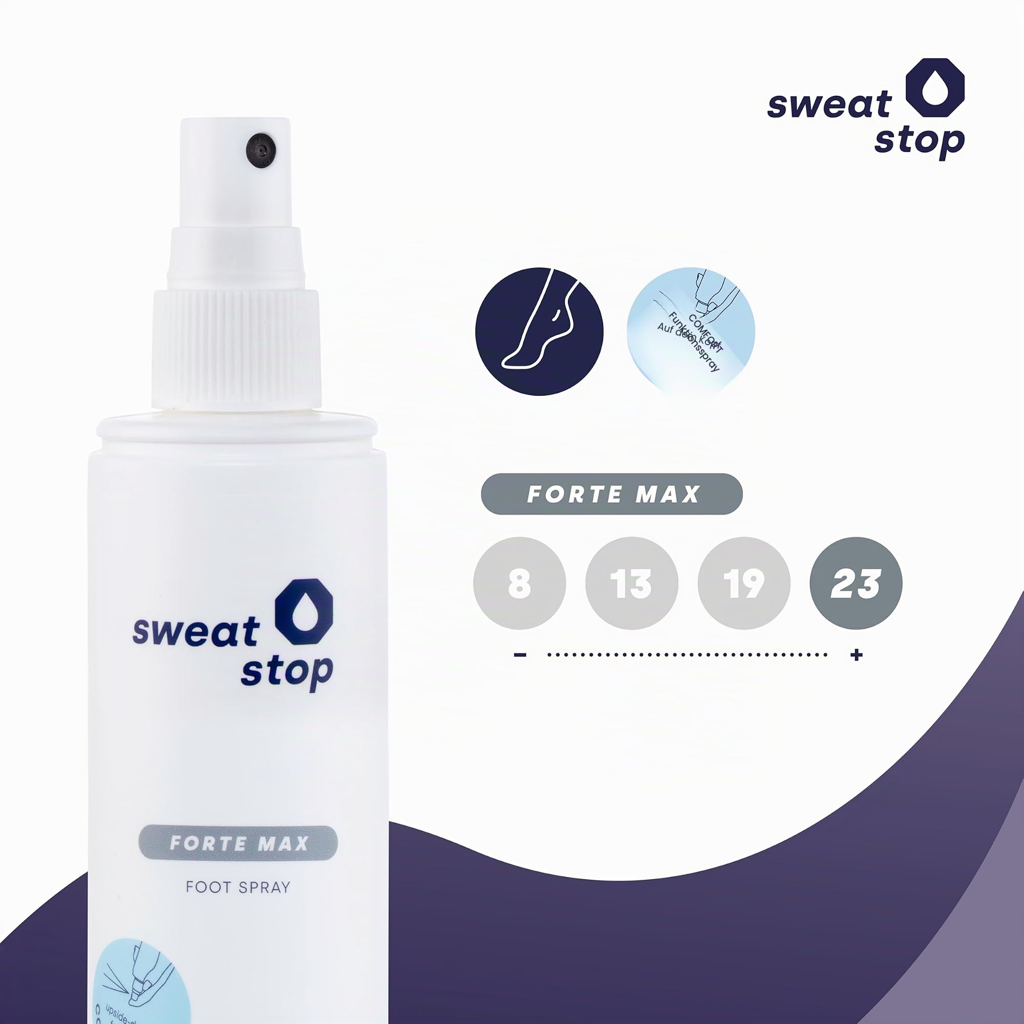 SweatStop FORTE MAX Antitranspirant Fuß Comfort Spray 100ml gegen Schwitzen an Füßen - Antiperspirant gegen Fußschweiß und Schweißfüße für Sie & Ihn