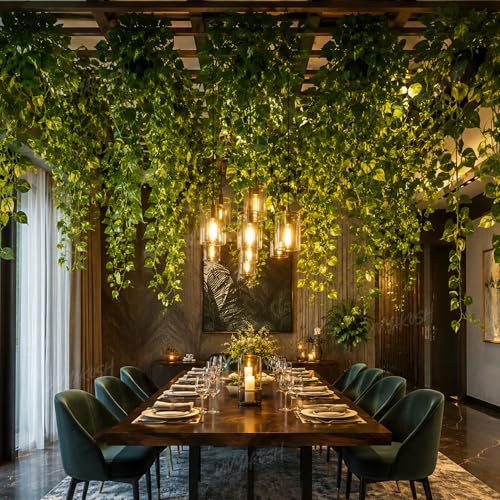 Image of Divyakosh Artificial Hanging Money Plant Creepers for Home Decor, 8 Silk Vines 6 FT, 240 Leaves, Hanging Plant, Decorative Leaves, Money Plant Artificial for Wall Door Balcony