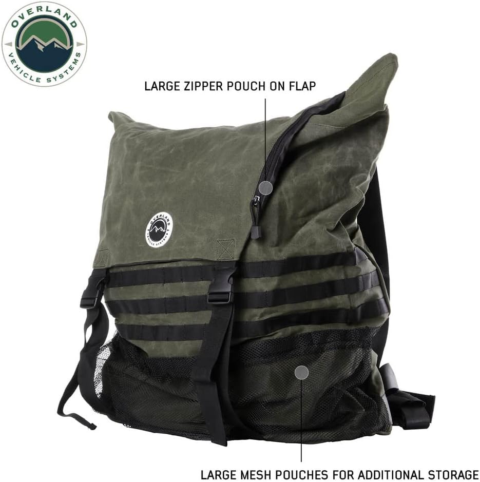 Overland Vehicle Systems Extra Large Trash Bag Tire Mount - #16 Waxed Canvas Universal - Infused with Paraffin Wax Waterproofing - Large Drainage Holes - 30 Gallon Trash Bag Capacity