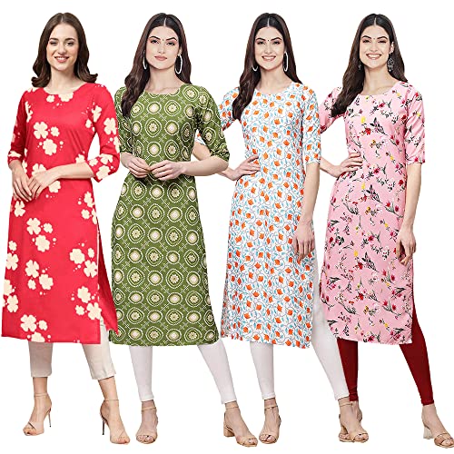 Image of Pinkmint Women's Crepe Digital Print Straight Kurta [Pack of 4] (CCV-334-338-339-335)