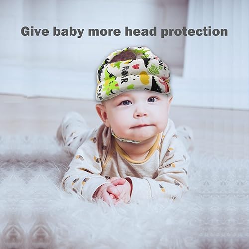 Miniatura 6 de Protector de cabeza de bebé, casco de bebé para gatear, caminar, sin golpes, cabeza de seguridad ajustable para caminar, jugar (dinosaurio C)