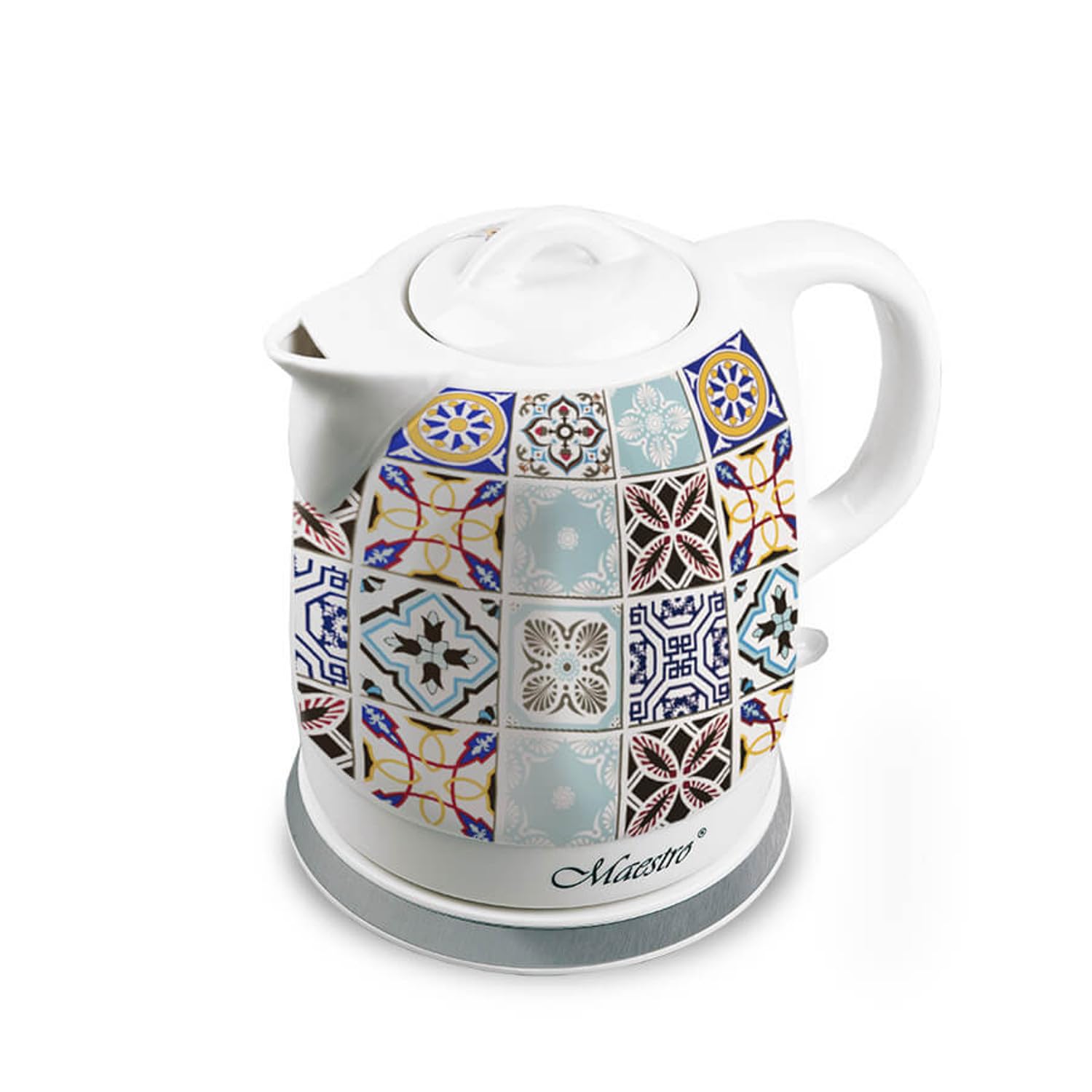 Maestro MR-066-Porto bouilloire en céramique 1,5 L 1200 W design élégant sans fil HOLIDAY IN PORTO Azulejos Base pivotante 360° indicateur de niveau d'eau