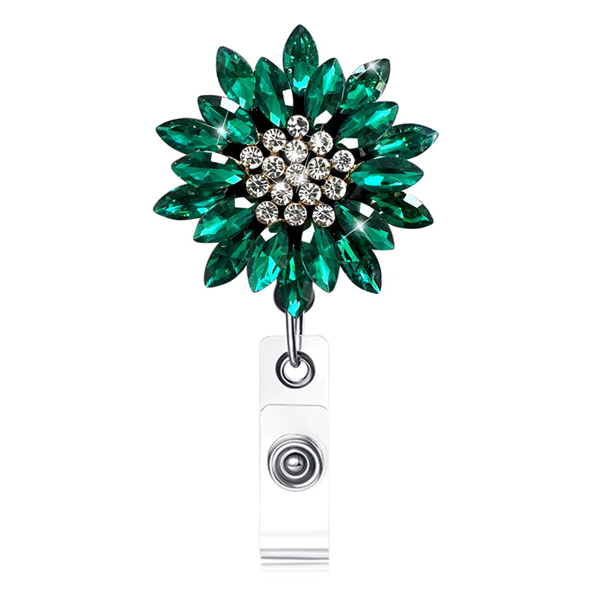 Ascrafter Luxury Retractable Badge Holder, Bling Badge Reel, Sparkling Crystal Name Badge Clip for Women(Green)