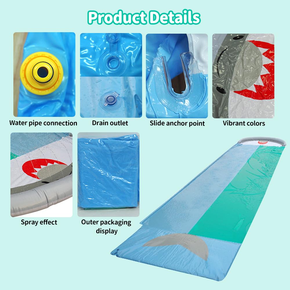 Wasserrutsche Garten 550x145cm Doppel Wasserrutschmatte mit Eingebautem Sprinkler Rutschbahn Outdoor