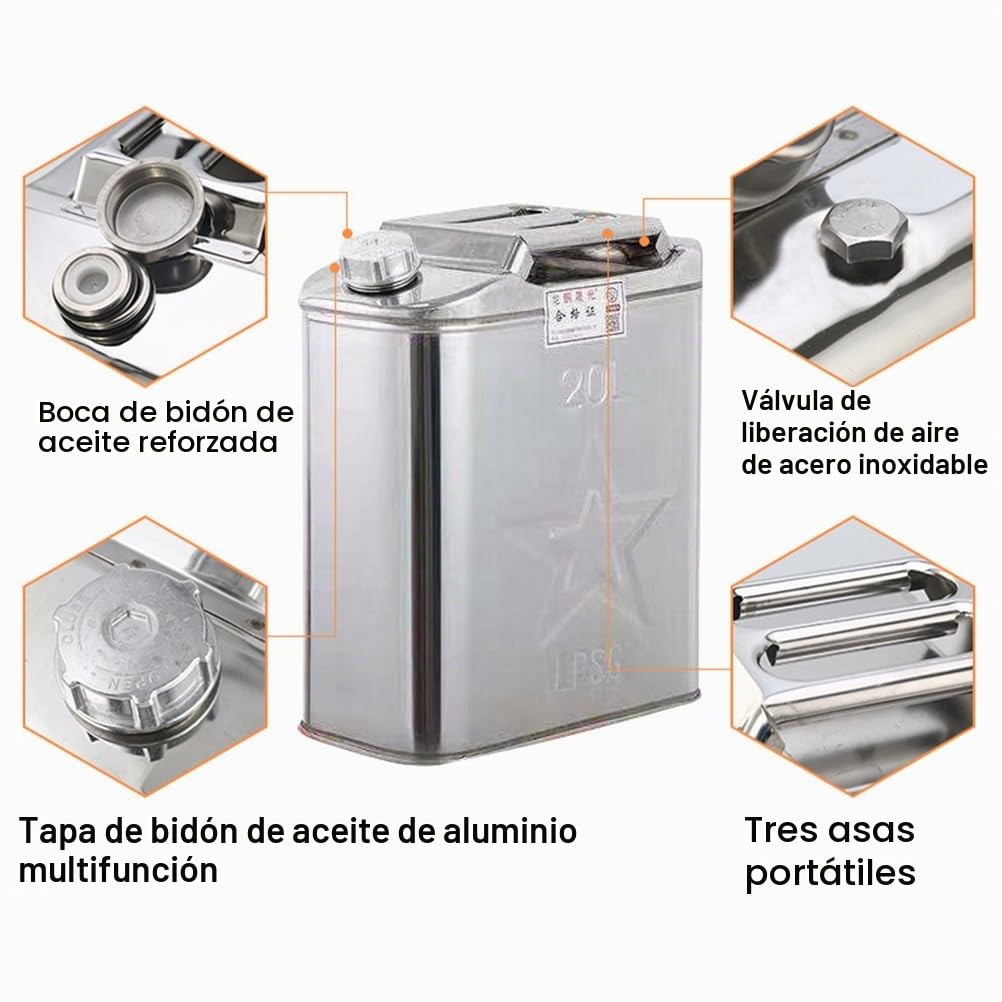 Genérico 5l,10l,15l 20l Bidones De Gasolina con Depósito De Reserva,Bidón De Gasolina De Acero Inoxidable Grueso Y Antiderrames,Boquilla Retráctil,para Motocicletas,Automóviles,20L