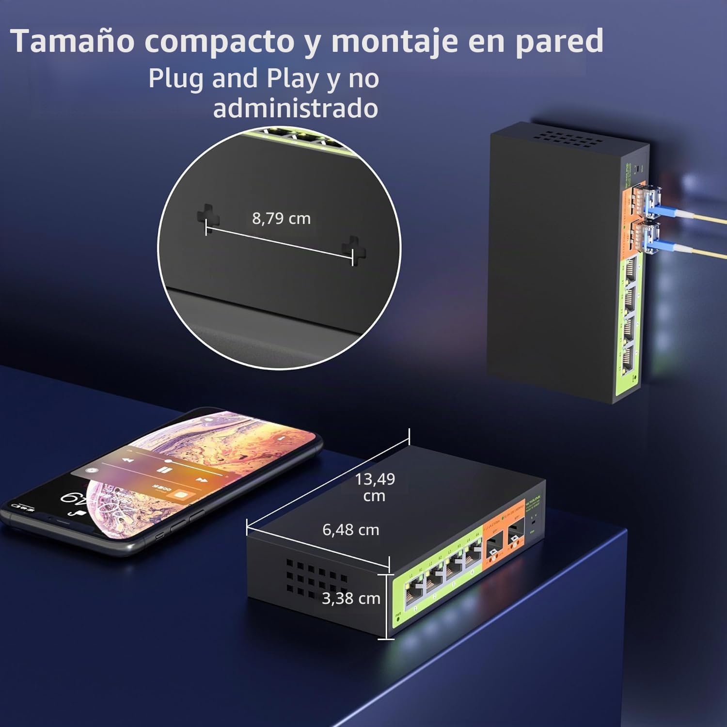 Interruptor de red de 6 puertos de 2,5 GB, 4 x 2,5 G RJ45, 2 x 10 G SFP+, Muti-gigabit, no administrado, carcasa de metal, ancho de banda de 60 G, sin ventilador, compatible con NAS de 2,5 GB, PC, AP