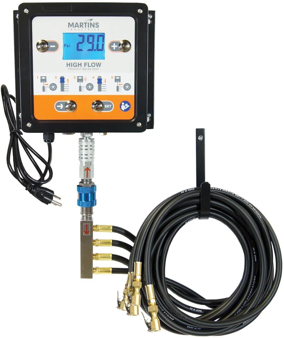 Martins Industries MW-60-4WAY Automatic Tire Inflator, 150 PSI, 4 Outlets, 9" Length, 3.5" Height, 10.5" Width, Orange