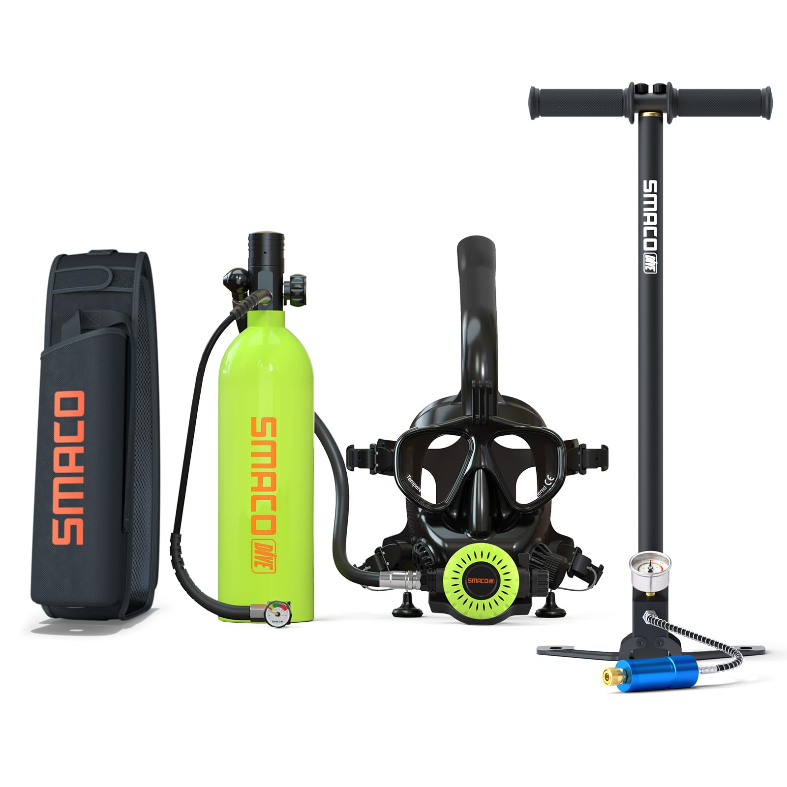 SMACO Mini Scuba Tank with Snorkel Mask, Lung Air Tank Sub Mask 1L Portable Small Diving Tank with Full Face Diving Mask Reusable Pony Bottle for Snorkeling Underwater Exploration Rescue S400Pro