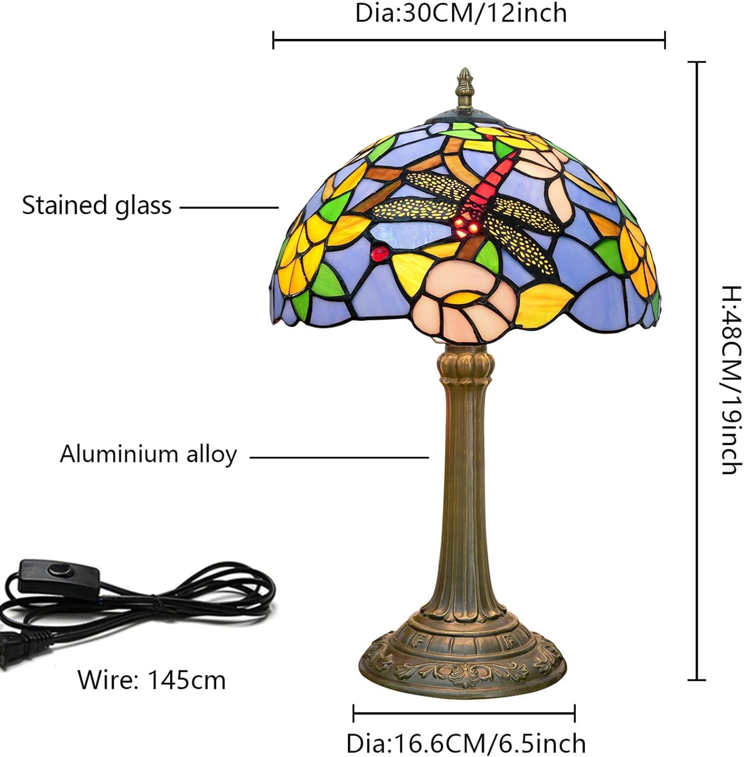 Lampa w stylu Tiffany'ego Witraż w stylu ważki Lampka nocna na biurko Lampka do czytania Wystrój Kochanka Dziewczyna Szafka nocna Sypialnia Salon Biuro w domu Komoda na biurko S12XH19 cali (g)