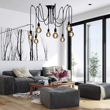 Hanging Lamp E27 Chandelier Lamp Vintage Retro Pendant Light Ceiling Lamp Hanging Lamps Industrial Pendant Light for Kitchen Bedroom and Hotel Decoration Pendant Lights,4heads