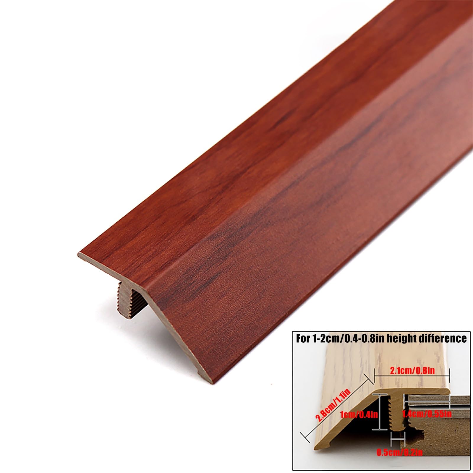 Perfil Transición Suelo Desnivel, Perfil PVC Moqueta, tira de umbral de transición, para Laminado, Moqueta, Parquet(Redwood,270cm(3x90cm))