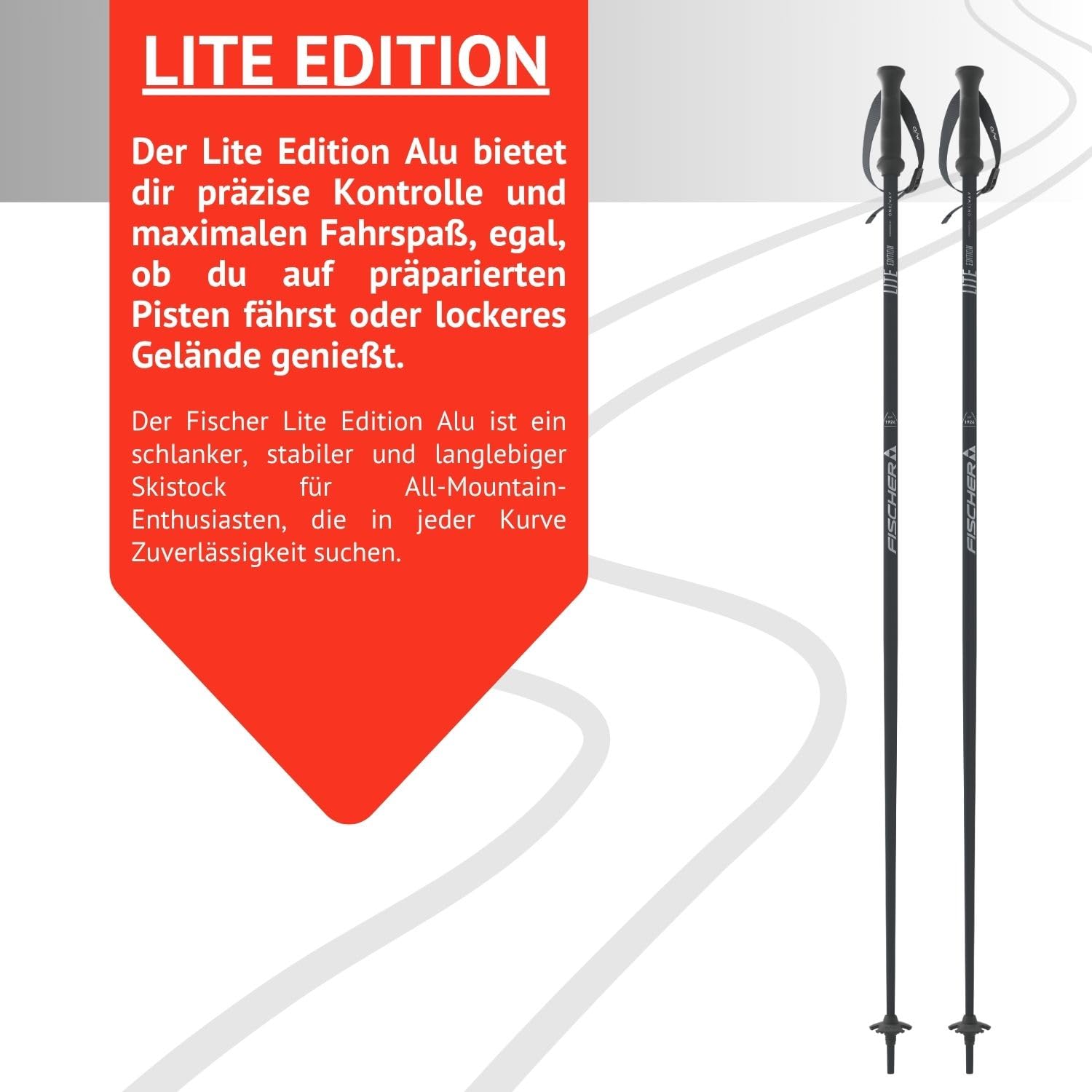Skistöcke Fischer Lite Edition Alu - Alpin Ski Stöcke - hochwertiger Aluminium Skistock - Allmountain Pistenstock - Unisex - ergonomischer Griff - verstellbare Handschlaufe