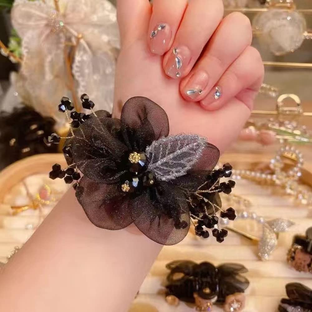 Amazon.com : 4 Pcs Flower Leaf Elastic Hair Ties Crystal  display picture 1