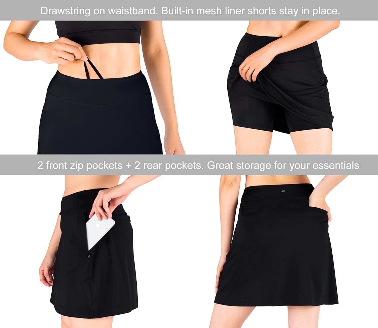 Yogipace Women's 4 Pockets UPF 50+ 17" Long Tennis Skirt Running Golf Skorts : Clothing, Shoes & Jewelry