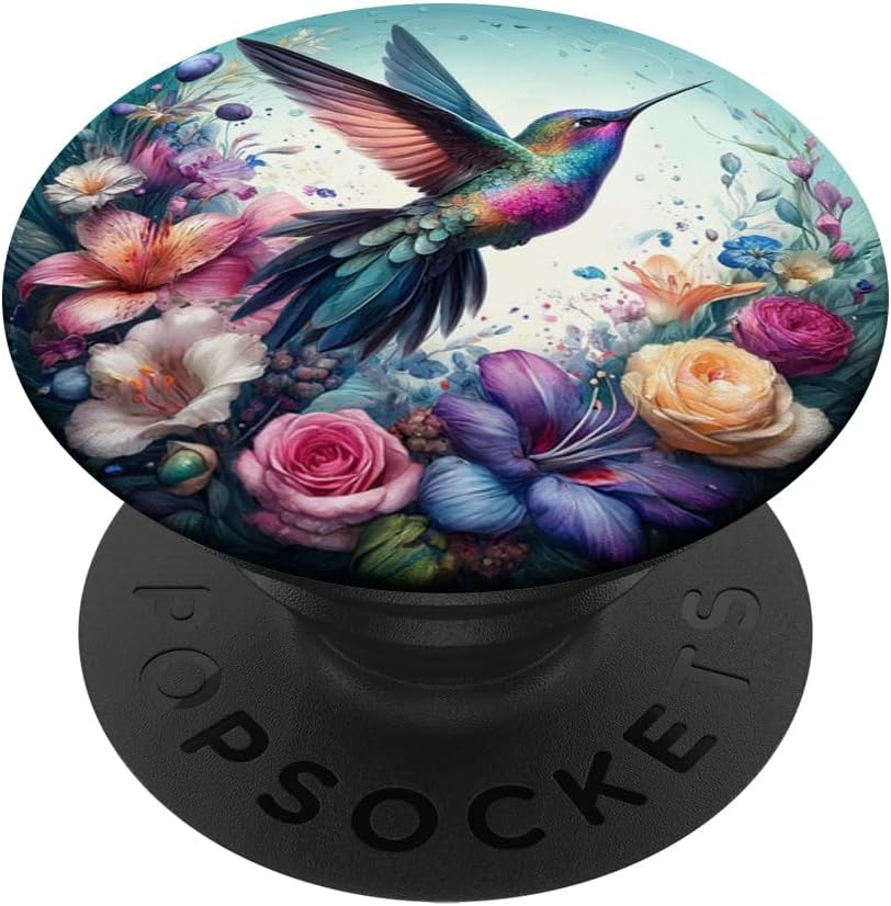 Aesthetic Floral Flowers Hummingbird Illustration Art PopSockets PopGrip for MagSafe