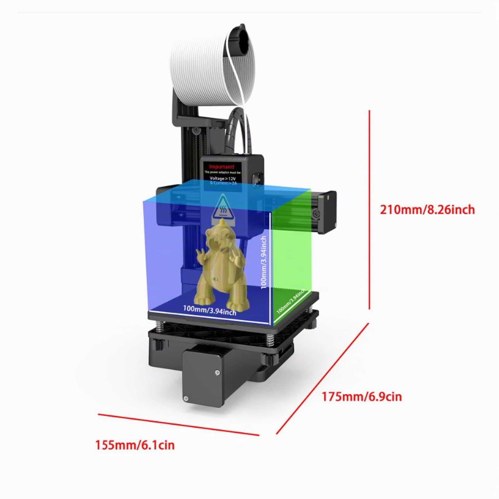 VBESTLIFE FDM 3D Drucker, EIN klick 3D -Druckmaschine für Anfänger Kinder, Druckgröße 100x100x100 Mm, Unterstützt 1,75 Mm TPU -Filament (EU-Stecker)