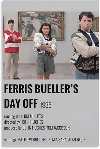 LRefiozas Póster de lienzo con foto colgante individual de Ferris Bueller  Impresión de película retro de los años 90, arte de pared vintage genial