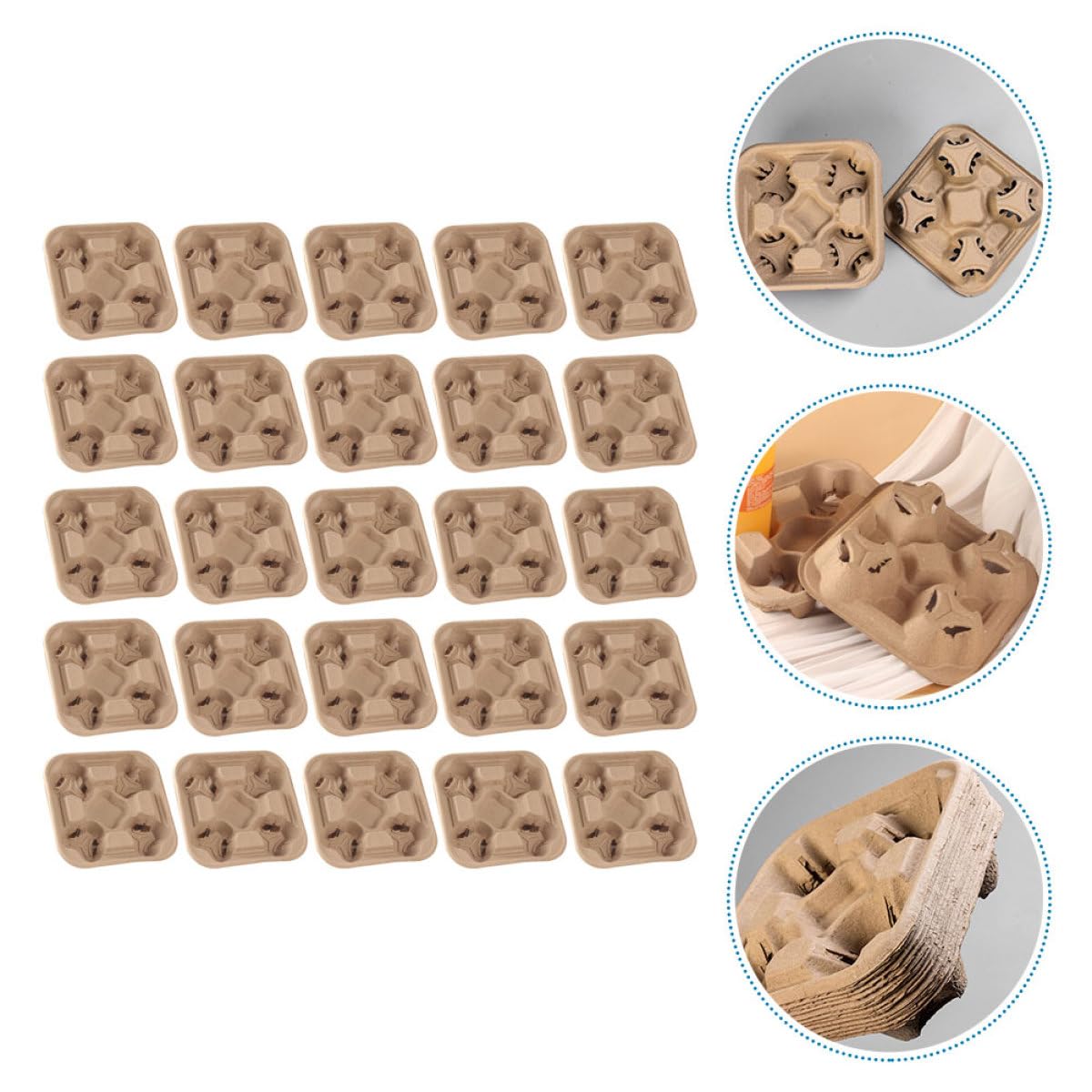 Portabicchieri Multiforo Biodegradabile 25 Pezzi in Polpa di Cellulosa, Vassoio Porta Bevande da Asporto per Caffè e Tè al Latte, Supporto Stabile per Trasporto e Esposizione