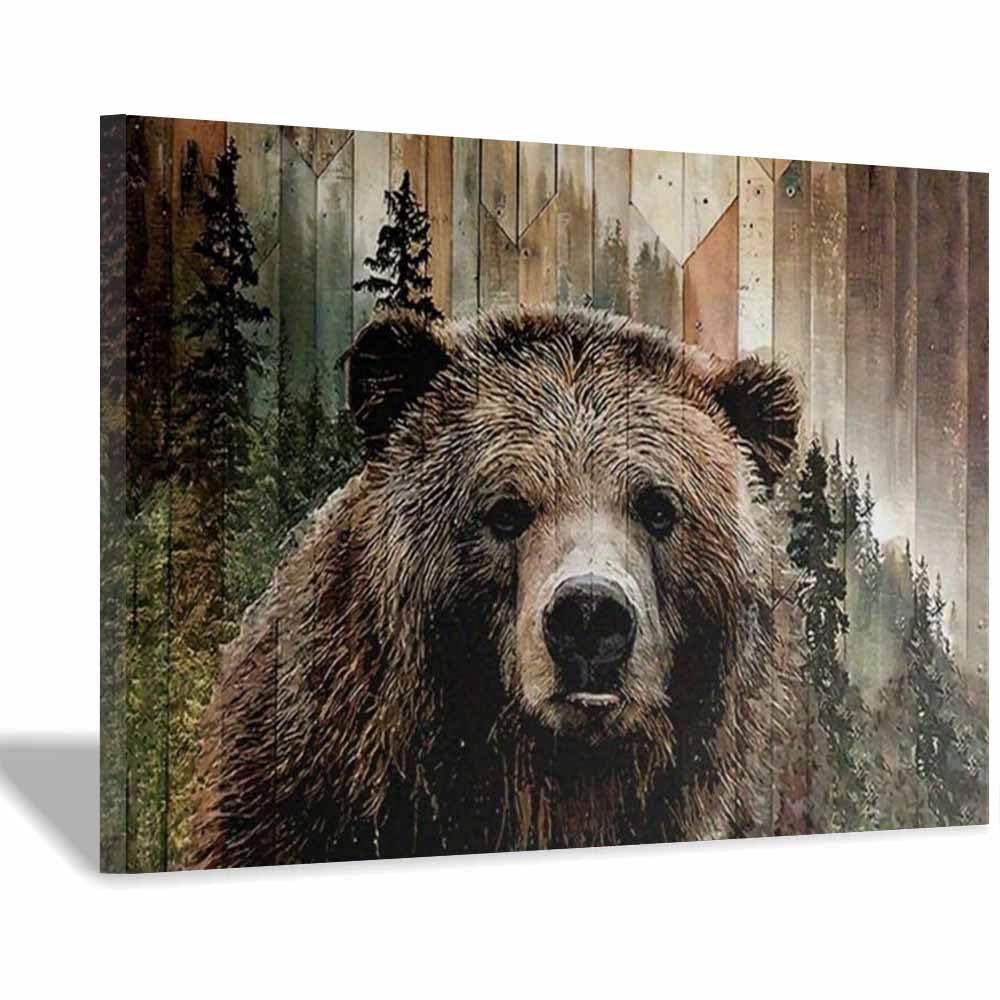 Tableau ours brun pour sublimer un mur blanc vide avec une décoration bois rustique - 8
