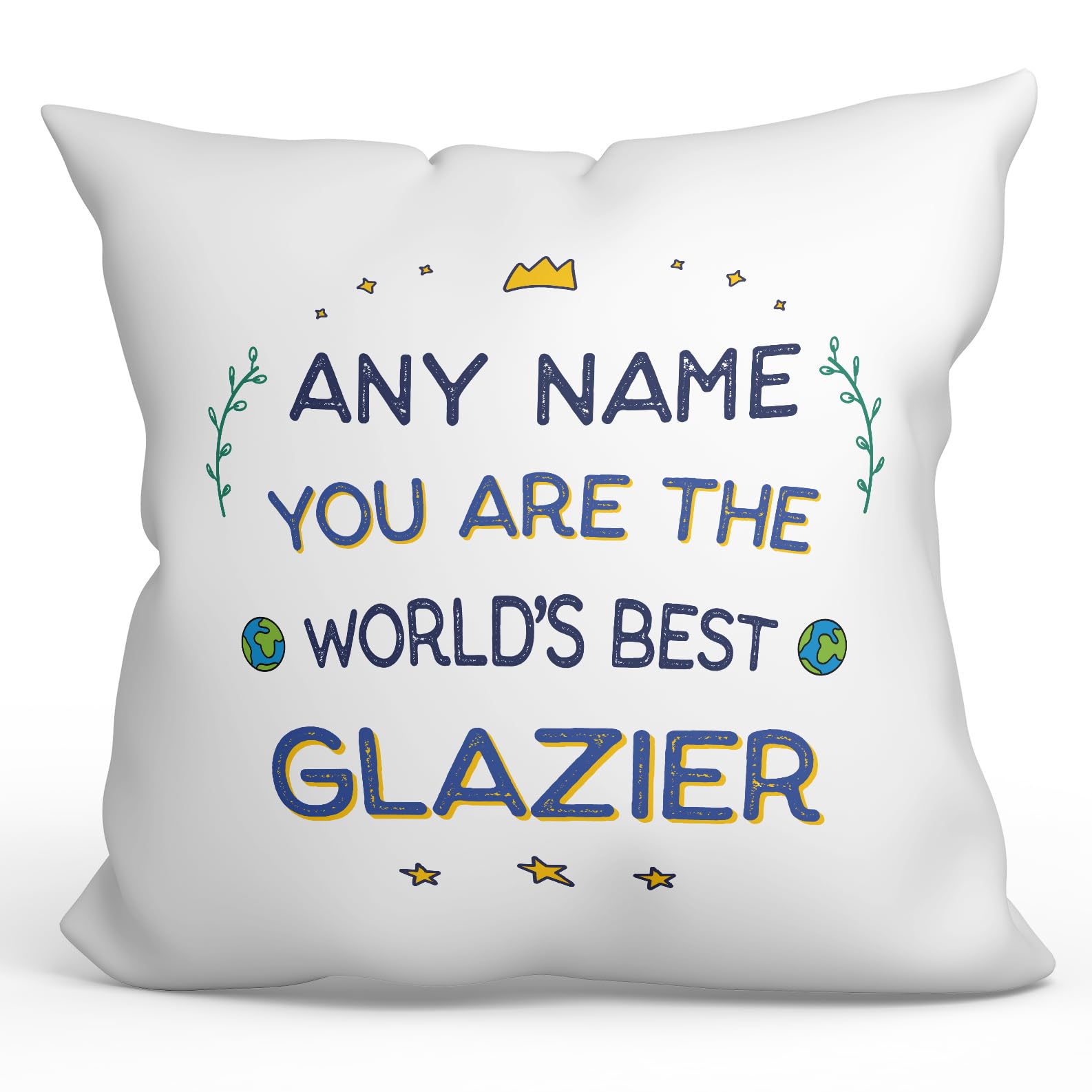 MUGFFINS Personalised Cushion for GLAZIER Padding included - in English - World's Best - Funny custom gift - Pillow: cover and filling 15.7x15.7 inches — image 1