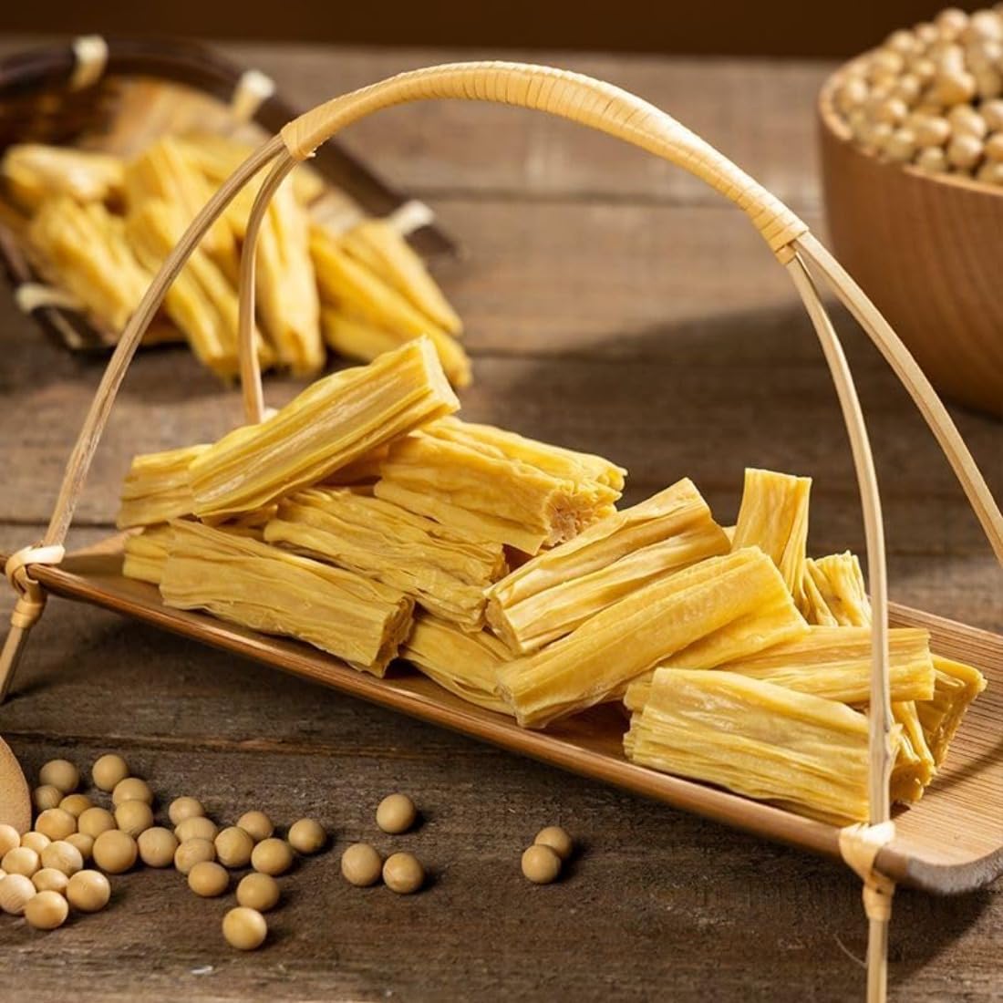 Getrocknete getrocknete Bohnenquark-Sticks, Yuba-Segmente 500g, Premium-Sojabohnen (fuzhu), keine Zusatzstoffe, vorgeschnittene weiche & zähe Yuba-Haut, perfekt zum Braten, Hot Pot, Eintopf