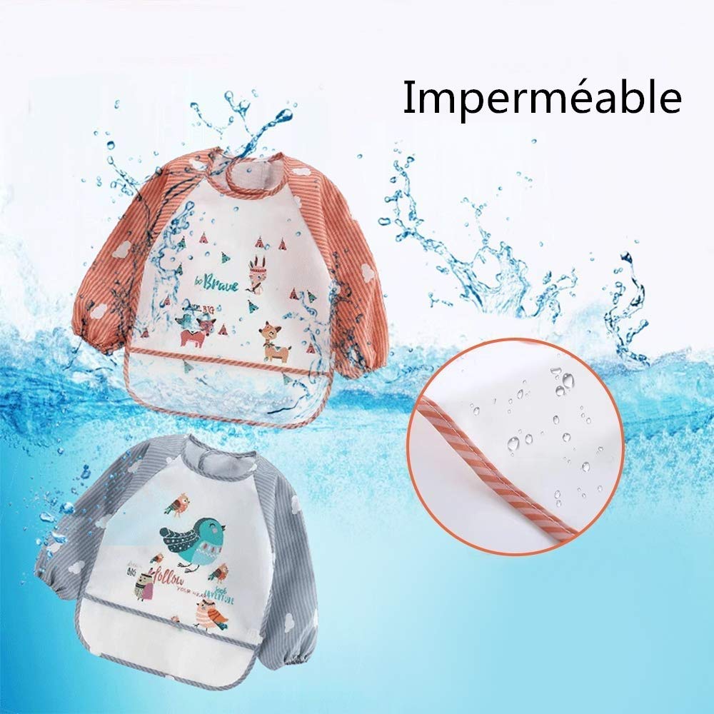Set di 3 Bavaglino a Manica lunga Bavaglino Impermeabile Grembiule 6 a 36 mesi