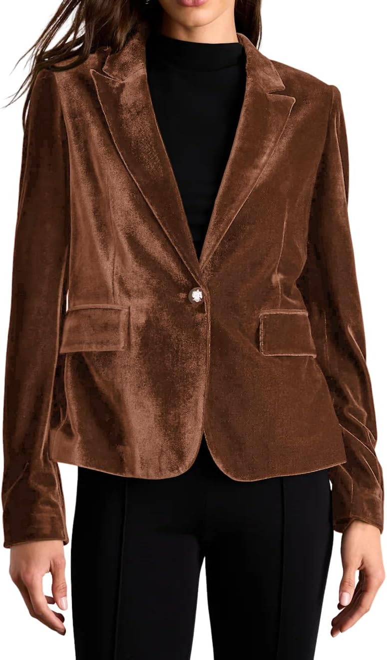 R.Vivimos Velvet Blazers for Women 2026 Fall Winter Casual Long Sleeve Front Button Warm Jackets Coat with Pockets