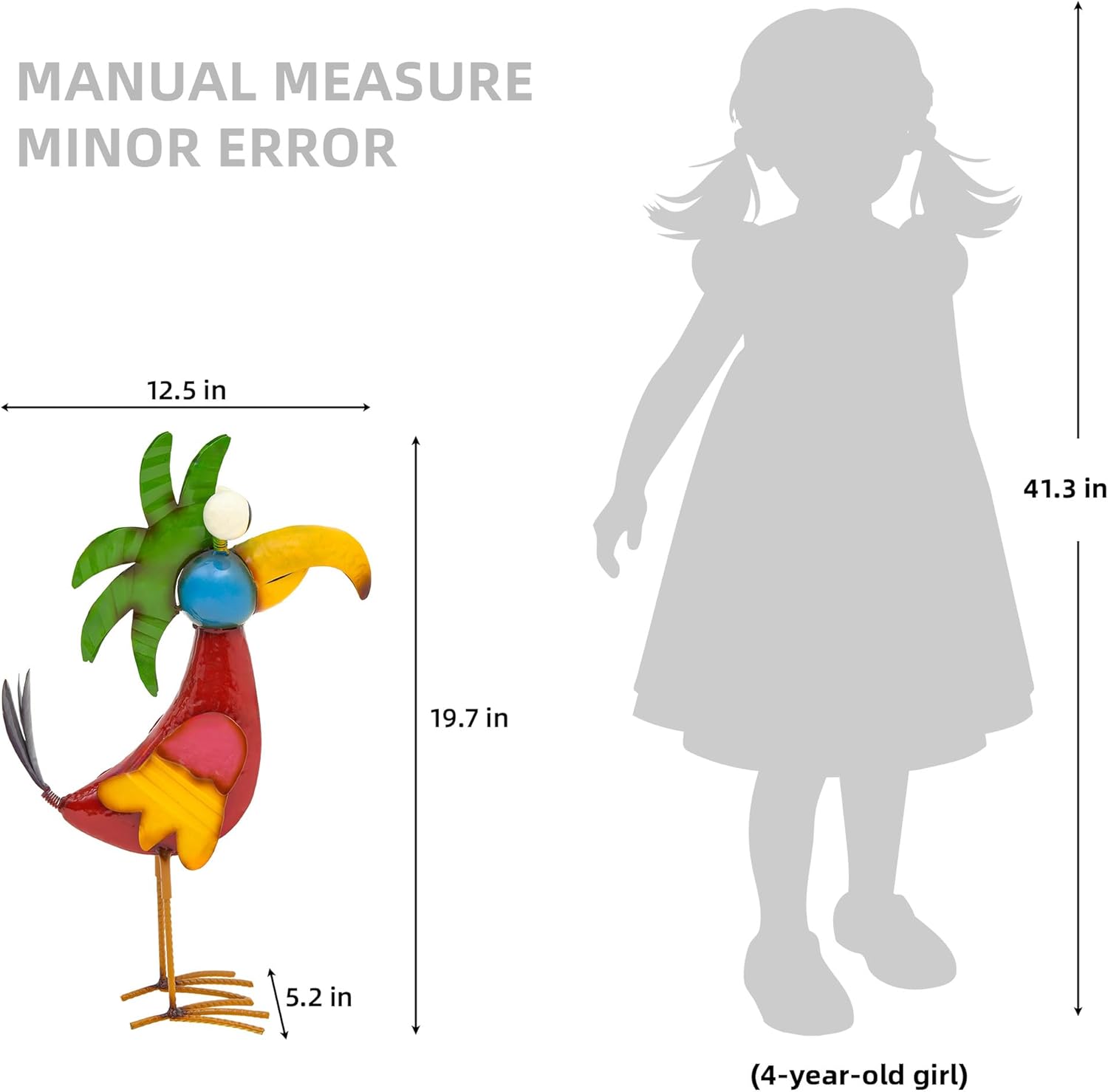 19.7" Unique Cartoon Tiki Bird Decor, Handcrafted Large Parrot Sculpture with Ground Stake, Weatherproof Metal Yard Art for Patio, Lawn, Balcony or Indoor Home Decor, Ideal for Parties & Gifts