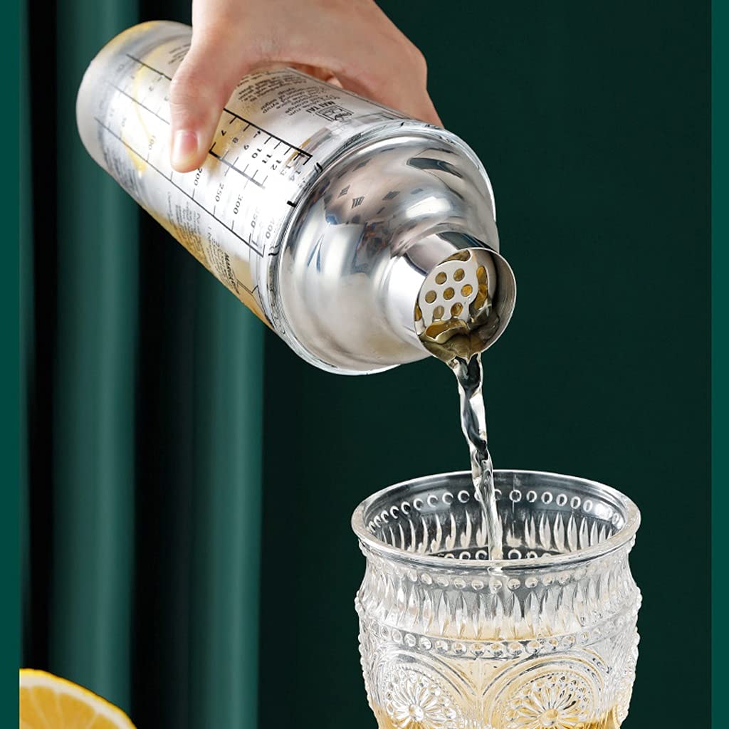 Juego de Coctelera Coctelera de cóctel,agitadora de bebidas,recetas de martini medido mezcla de vidrio y acero inoxidable superior zapatero,mejor regalo para principiantes Agitador de Cócteles