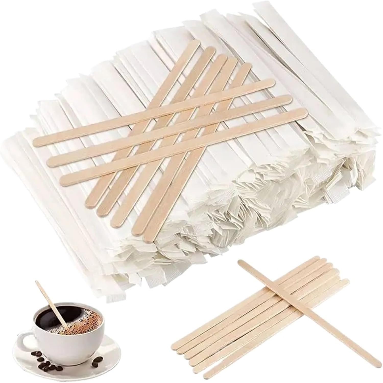 Stir Sticks For Coffee Bar 5.5/7.4Inch Disposable Wooden Stirrer Eco Friendly Coffee Individually Paper Wrapped Drink Stir Stick(Lenght 19cm)