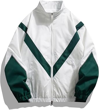 CORIRESHA Mens Classic Color Block Lightweight Jacket Varsity Zip-Up Casual Bomber Windbreaker Coat