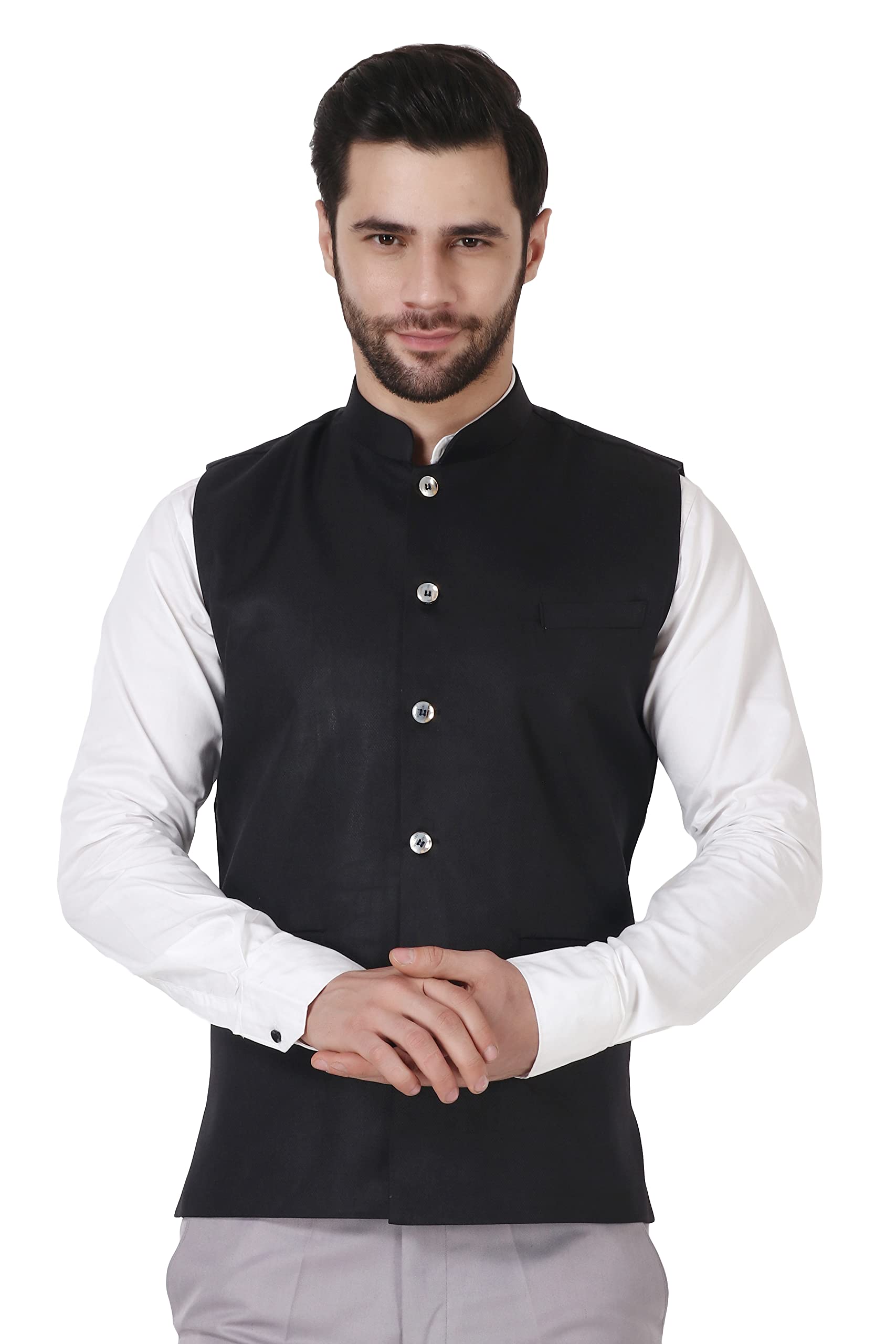 MALENO Men's Ethnic Sleeveless Textured Nehru Jacket