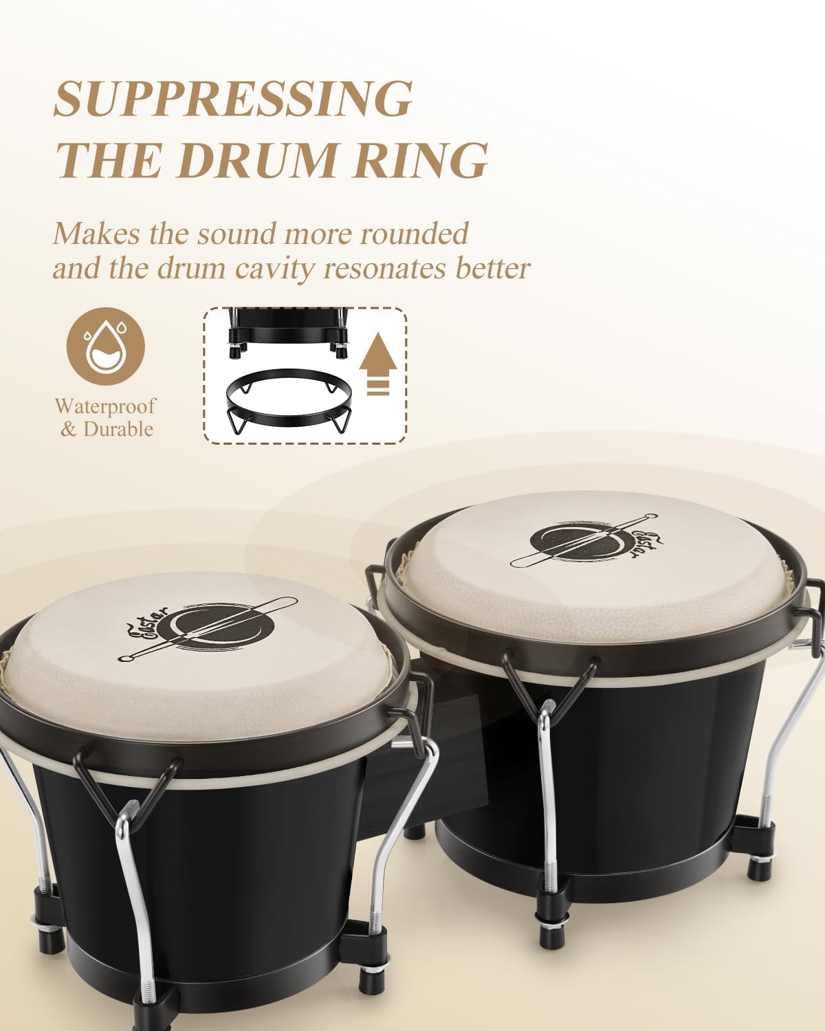 Eastar Bongo Drums 6” and 7” Congas Drums for Kids Adults Beginners Professional Wood Percussion Instrument with Bag and Tuning Wrench, Black