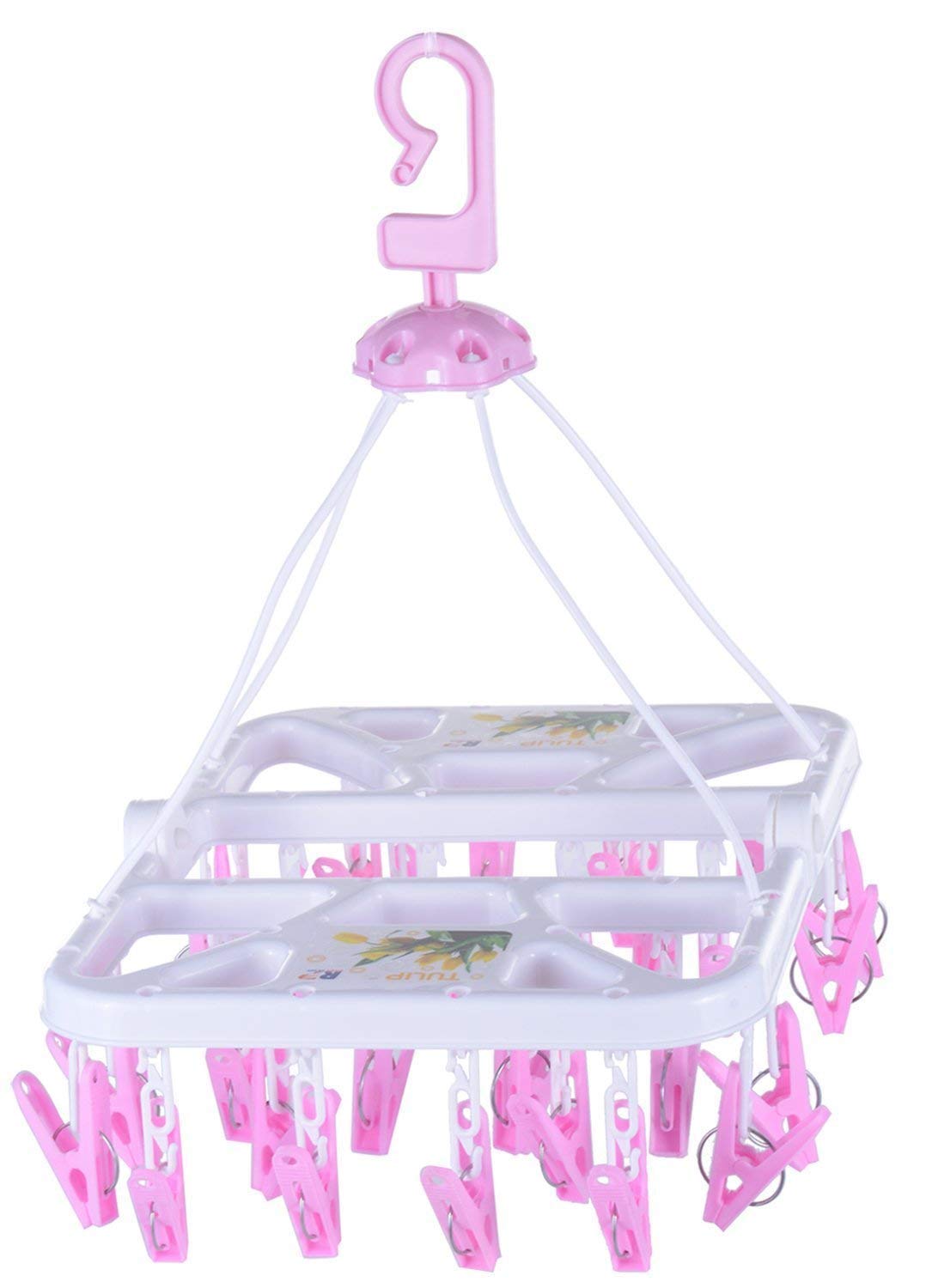 RJ ROJENO 28-Clip Plastic Hanging Drying Rack | Multi-Color Cloth Hanger Stand for Baby Clothes, Socks & Delicates | Foldable Laundry Hanger - Set of 1-image-42