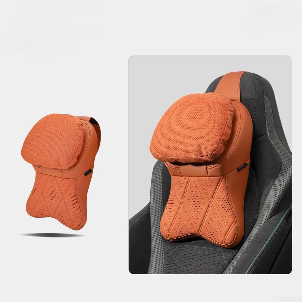 Almohada ergonómica de espuma viscoelástica para reposacabezas de coche, correa ajustable para el interior del vehículo, color beige (A naranja)