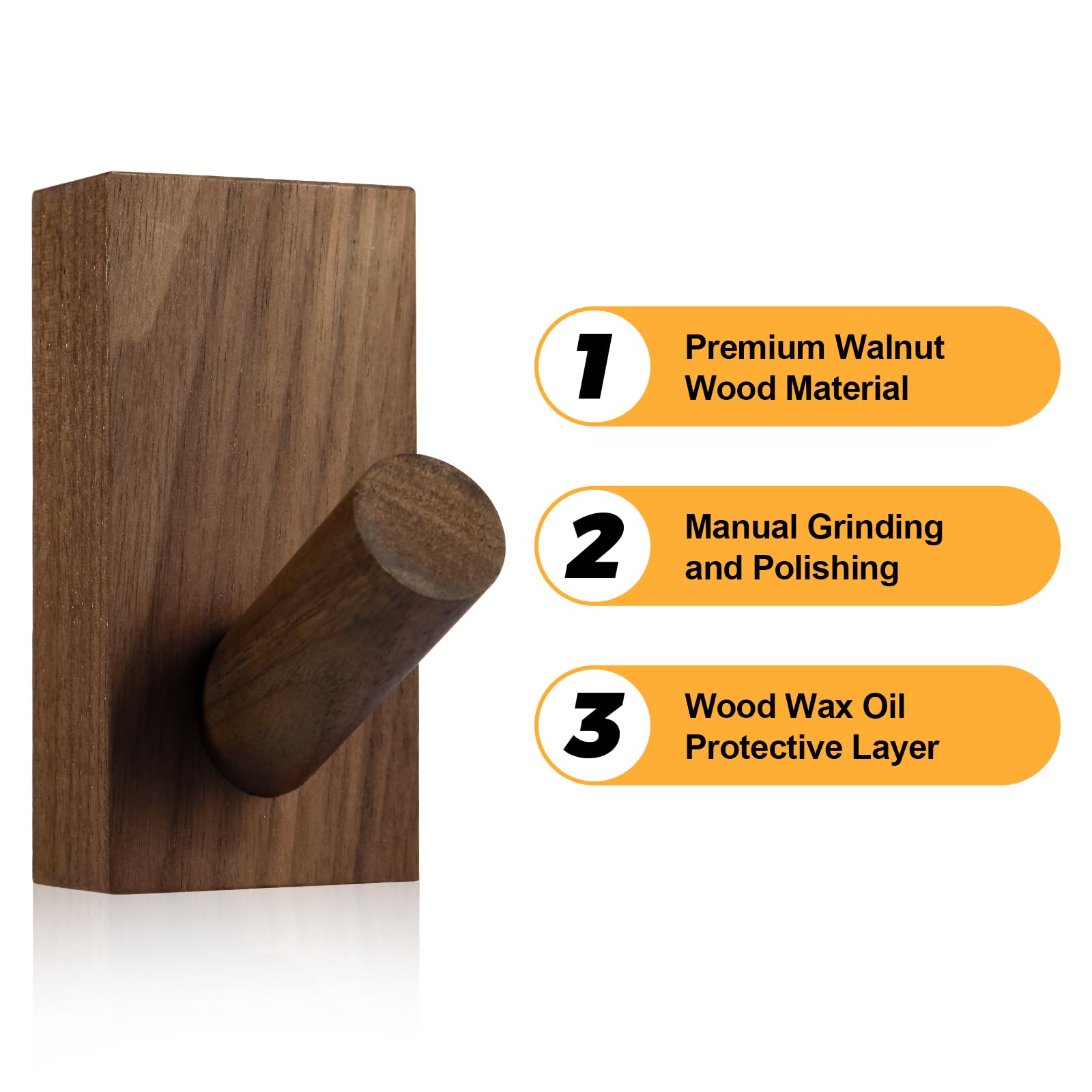 SIAMESE Ganchos de pared de madera, 4 ganchos de madera para colgar en la pared, para bata, toalla, sombrero, llaves, bolsa, ropa en la entrada, dormitorio o armario (madera de nogal)