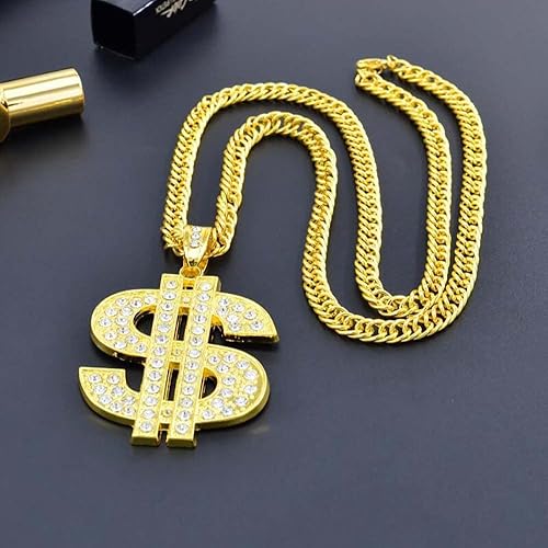 Miniatura 4 de Bicyway Collar con colgante de signo de dólar cadena de rapero hip hop collar cubano de gran dinero collar punk con diamantes de imitación para