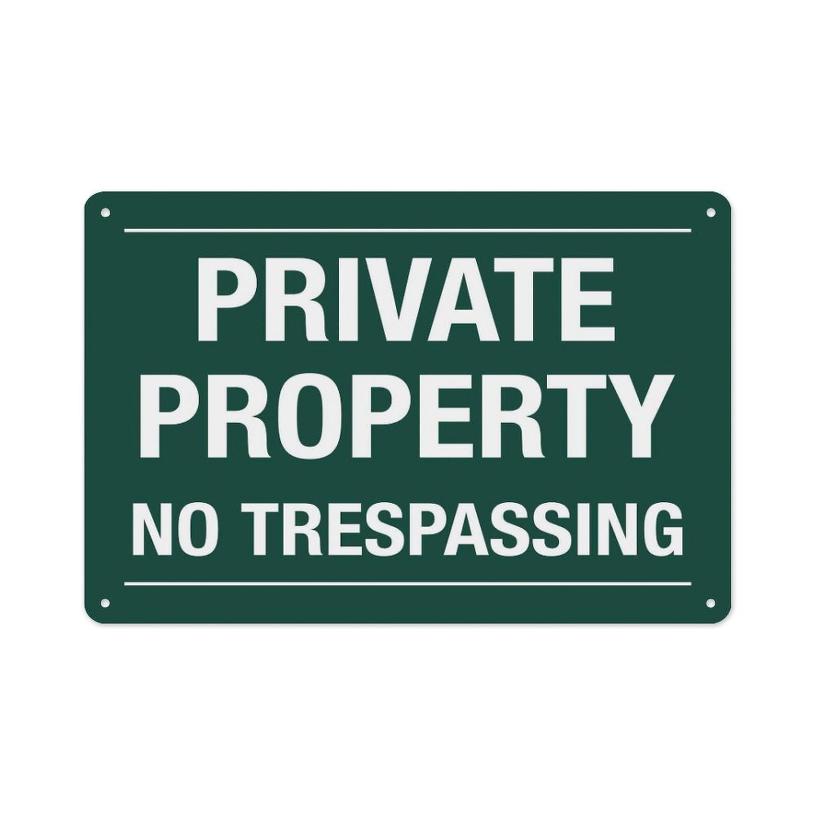 Peiyeety A08 Private Property No Trespassing Green Sign Aluminum Tin Warning Signs For Home Outdoor Garden 12X16 Inches
